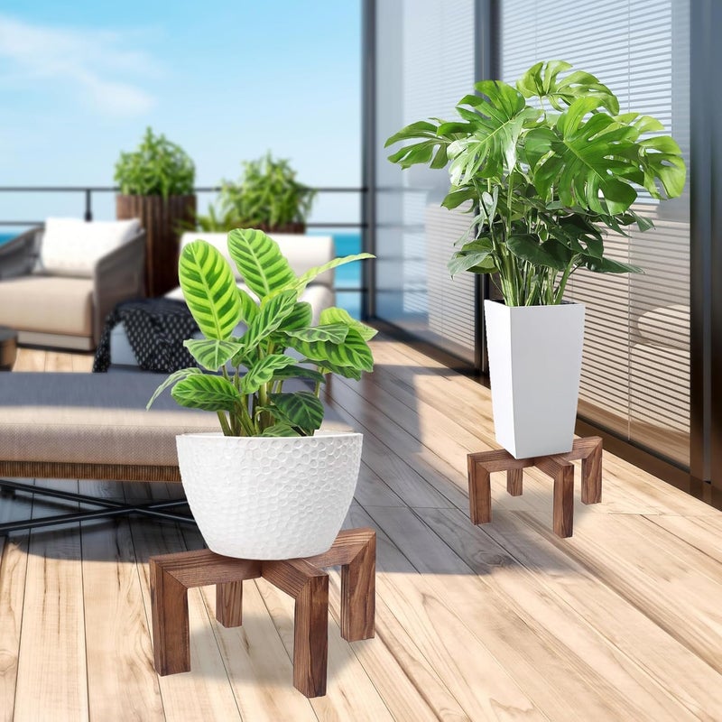 Vigordream حامل نباتات، حامل نباتات خشبي داخلي/خارجي، حامل وعاء زهور فردي، حاملات نباتات قوية (جوز، تناسب أوعية 5-12 بوصة) - Image 5